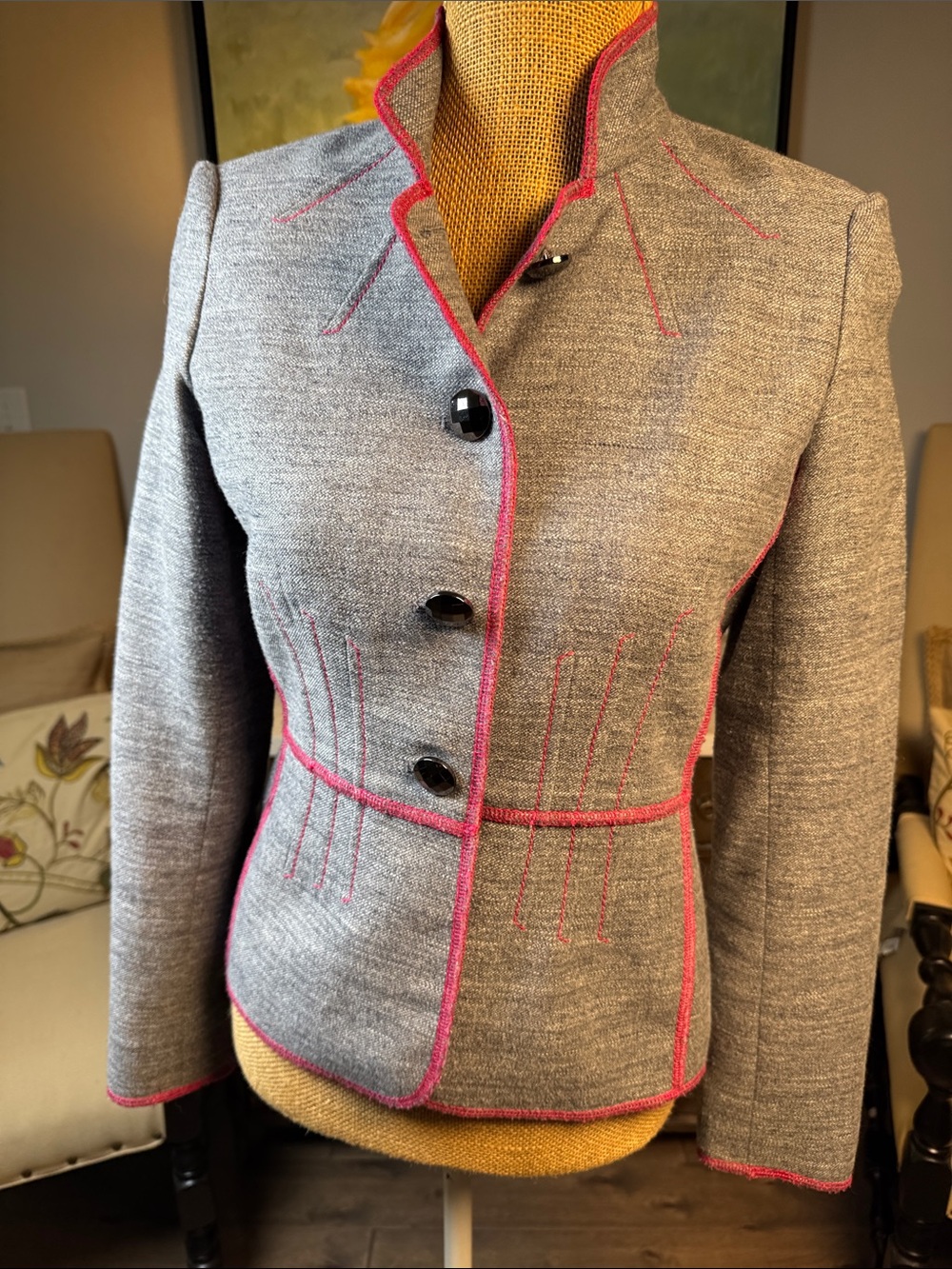 Etcetera Gray Blazer with Pink Piping 0